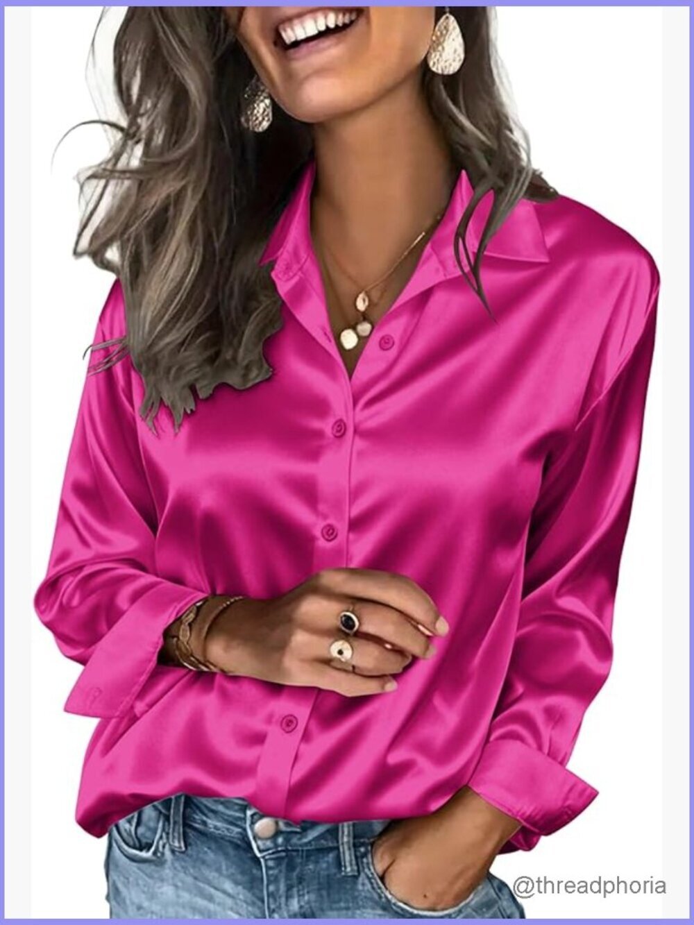 Silk Button Down Shirt Long Sleeve Business Casual V-Neck Blouse Tops